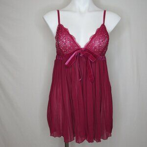 Victoria's Secret Maroon Pleated Embellished Babydoll Chemise New L Large